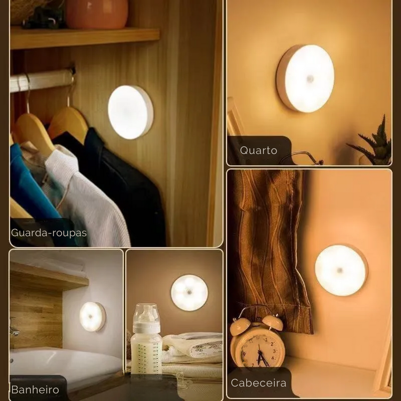 Luminária Noturna sem Fio Recarregável com Sensor Corporal Inteligente - Luz Quente, Luz Branca - Para Casa, Corredor, Quarto, Armário
