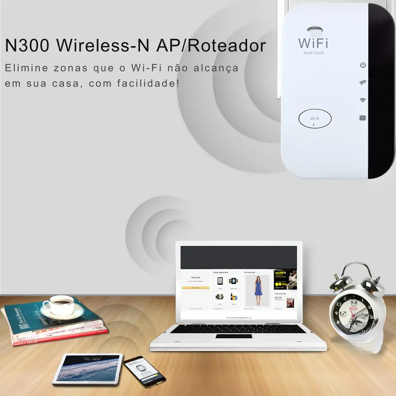 Amplificador de Sinal WiFi Sem Fio de 300Mbps - Repetidor Remoto WiFi, Extensor de Alcance WiFi, Amplificador WiFi 802.11N, Impulsionador de Sinal Wi-Fi, Repetidor de Wi-Fi.